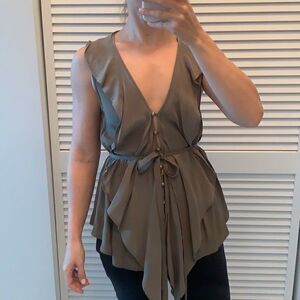 Like New Cascade Ruffle Tie Waist Tank Blouse